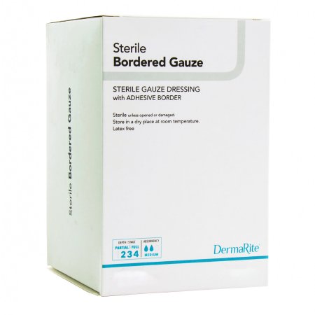 Adhesive Dressing DermaRite® Bordered Gauze 4 X 10 Inch Rectangle Sterile