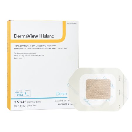 Transparent Film Dressing with Pad DermaView II™ Island 3-1/2 X 4 Inch Frame Style Delivery Rectangle Sterile