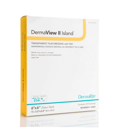 Transparent Film Dressing with Pad DermaView II™ Island 6 X 6 Inch Frame Style Delivery Square Sterile