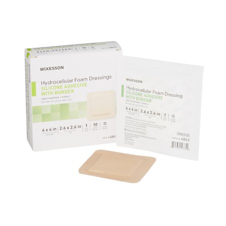 Foam Dressing McKesson 4 X 4 Inch With Border Film Backing Silicone Gel Adhesive Square Sterile