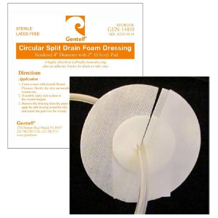 Foam Dressing Gentell 4 Inch Diameter With Border Waterproof Backing Adhesive Fenestrated Square Sterile