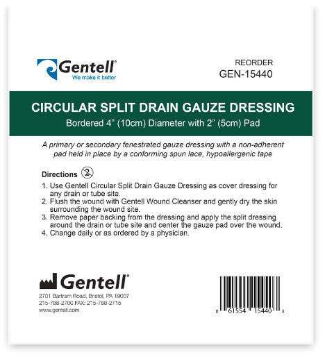 Gentell Circular Split Drain Gauze Dressing 4"