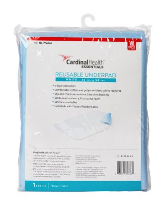 Reusable Underpad Cardinal Health™ Essentials 36 X 54 Inch Polyester / Rayon Moderate Absorbency
